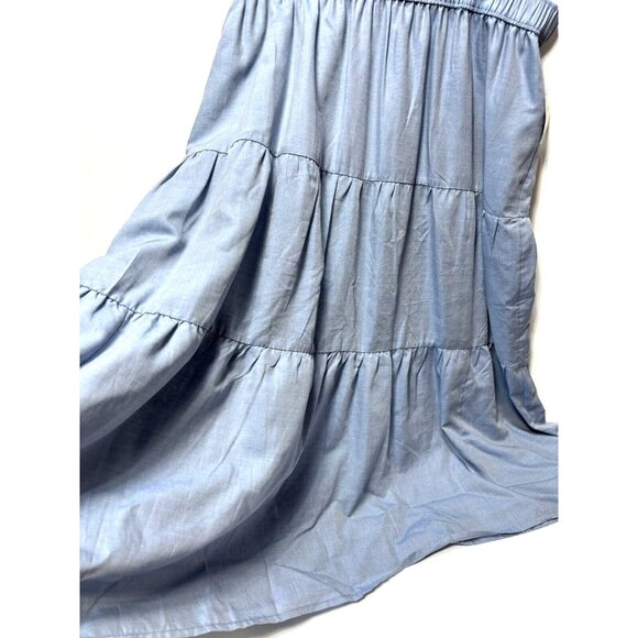 Women's Long Flowy Maxi Skirt Blue Denim Like Size XL, New w/ Elastic Waistband - Picture 2 of 9